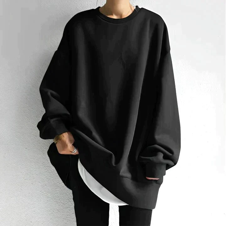 Women's Oversized Crew Neck Tunic Sweater with Drop Shoulder Design