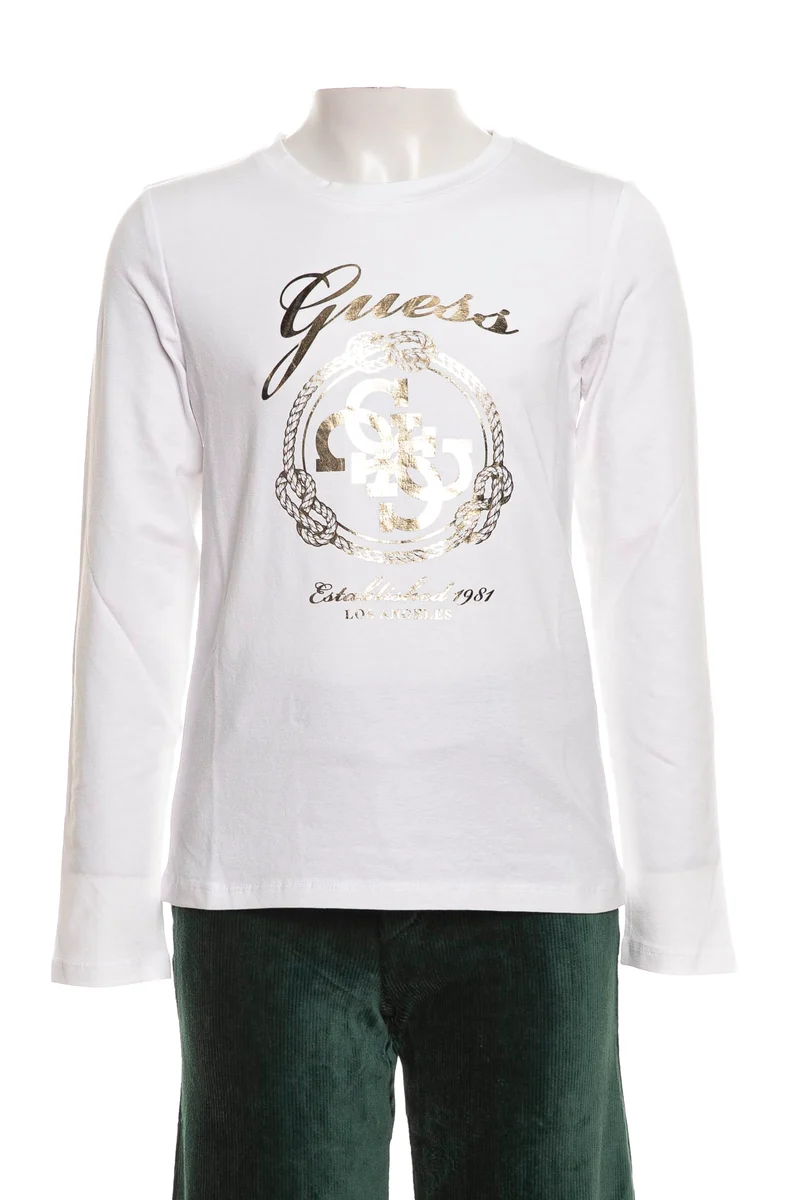 T Shirt Guess Marina Gold Logo 4 G Ls Da Bambina Bianca