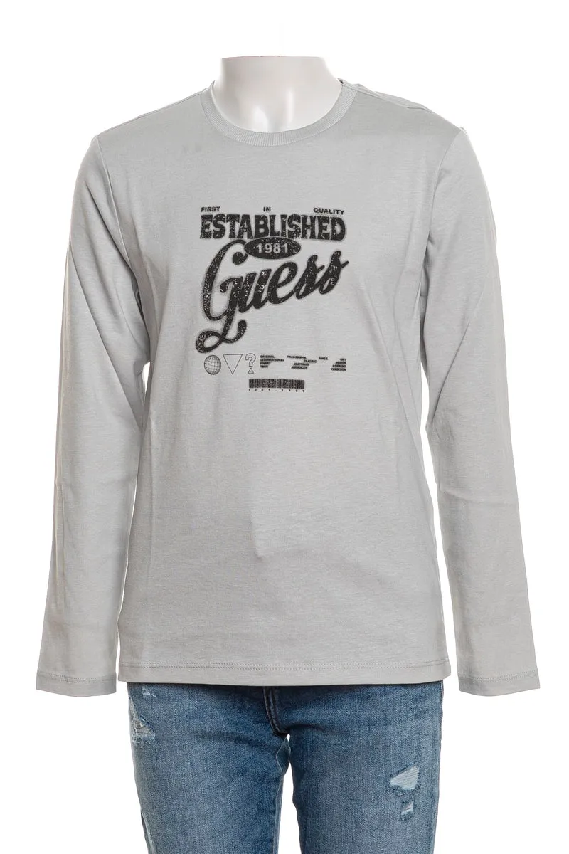 T Shirt Guess Established 1981 Logo Ls Da Bambino Grigio Perla