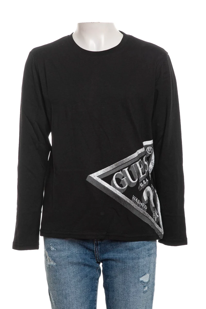 T Shirt Guess Off Center Logo Ls Da Bambino Nera