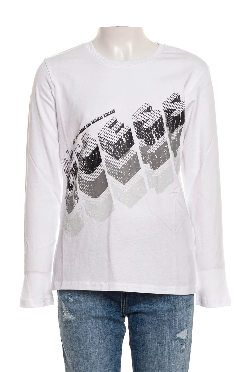 T Shirt Guess Down Logo Ls Da Bambino Bianca