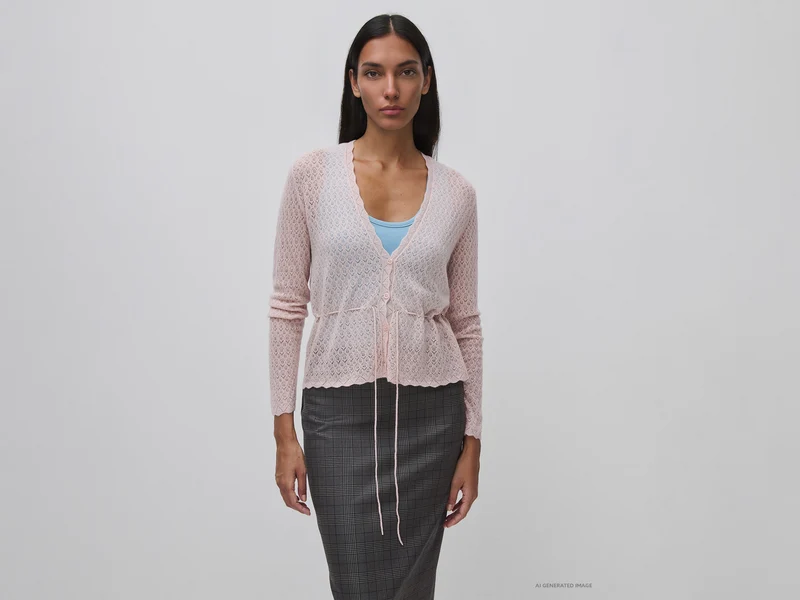 Cardigan traforato in misto lana ultralight
