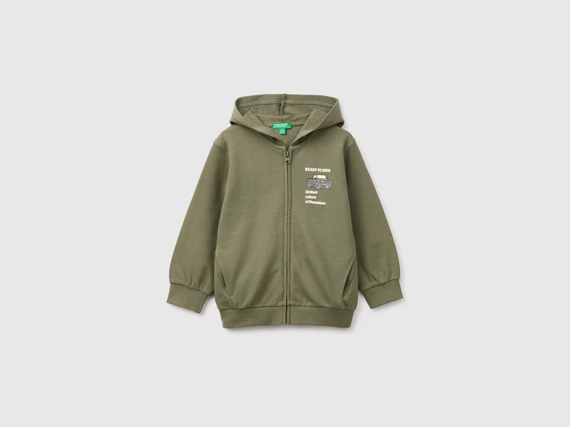 Felpa in cotone bio con cappuccio e stampe