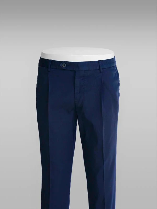 Blue cotton supima sport trousers 1 pleat