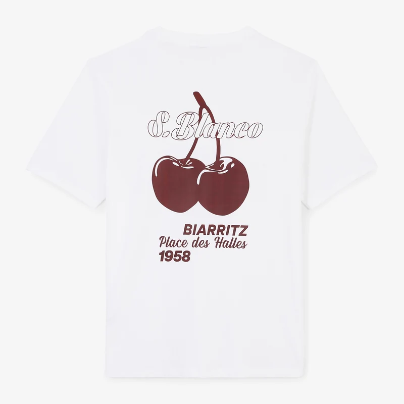 T-shirt manches courtes coton blanc Biarritz Cerises Théo