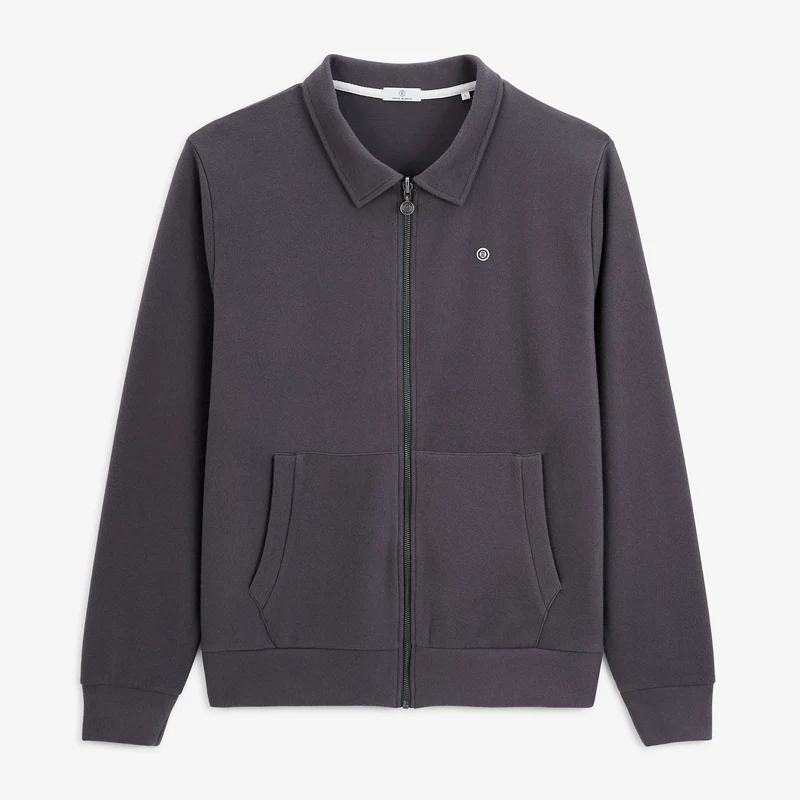 Sweat zippé col chemise gris