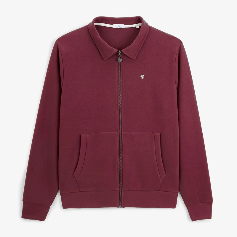 Sweat zippé col chemise rouge