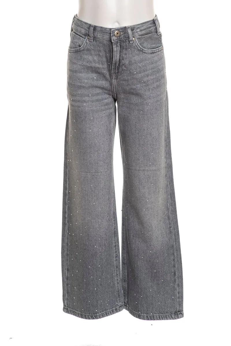 Jeans Kids Only Cobain Wide Bambina Denim Grigio con Strass