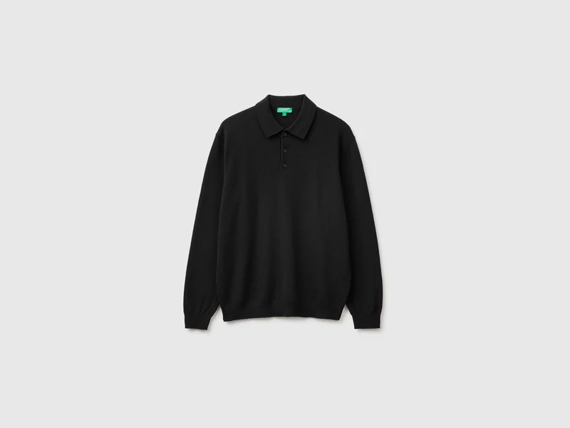 Polo nera in pura lana Merino