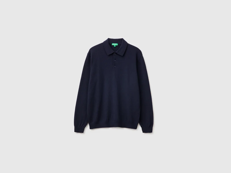Polo blu notte in pura lana Merino