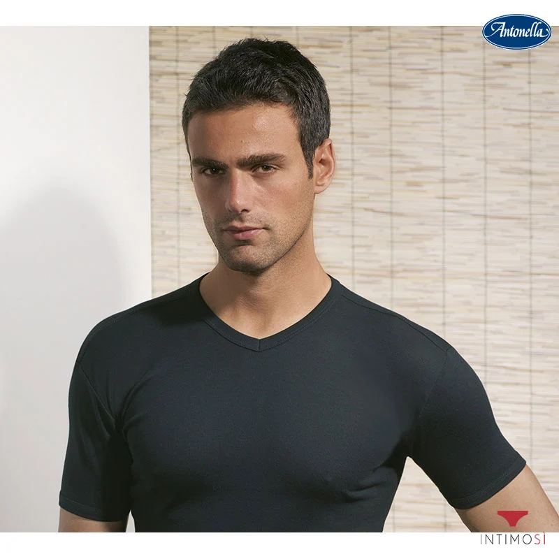 Maglia mezza manica scollo V in puro cotone a costina Conf. 3 Pz | Antonella 410162