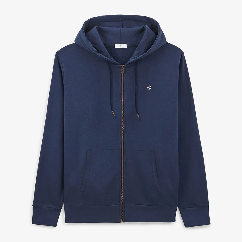 Sweat molleton à capuche en coton Sidney zippé bleu marine