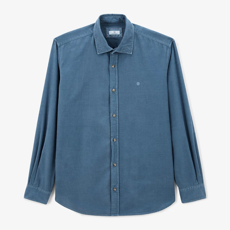 Chemise manches longues en coton velours bleu nation Charles