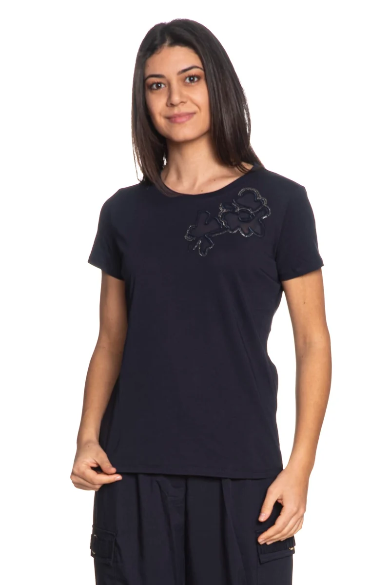 T Shirt Liu Jo Mesh Flower Da Donna Blu Navy