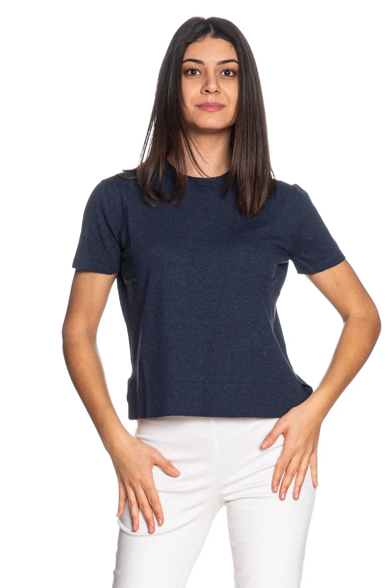 Maglia Gran Sasso Ss Knit Paricollo Basic Da Donna Blu Navy