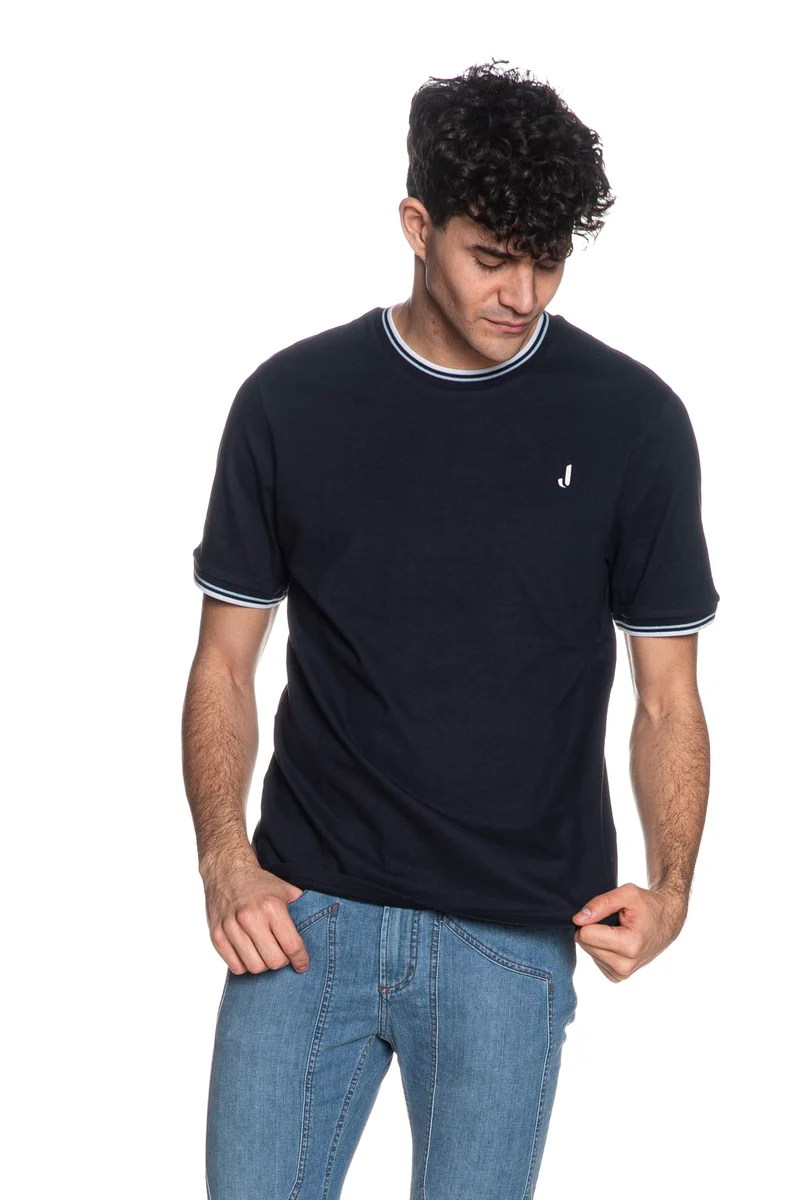 T Shirt Jeckerson J Outline Pqt Da Uomo Blu Navy Profili Cielo Bianchi