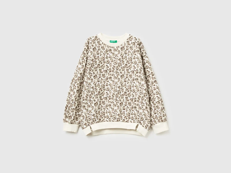 Felpa beige con stampa animalier