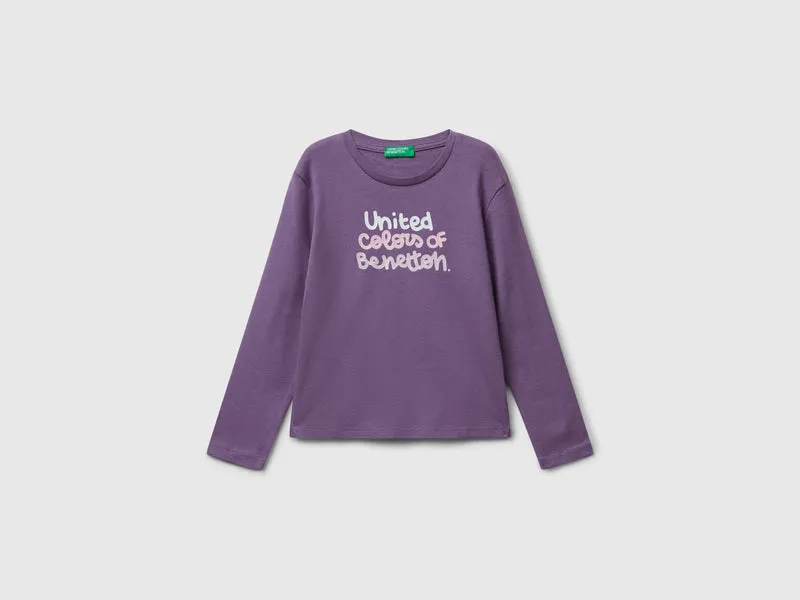 T-shirt con logo glitter in cotone
