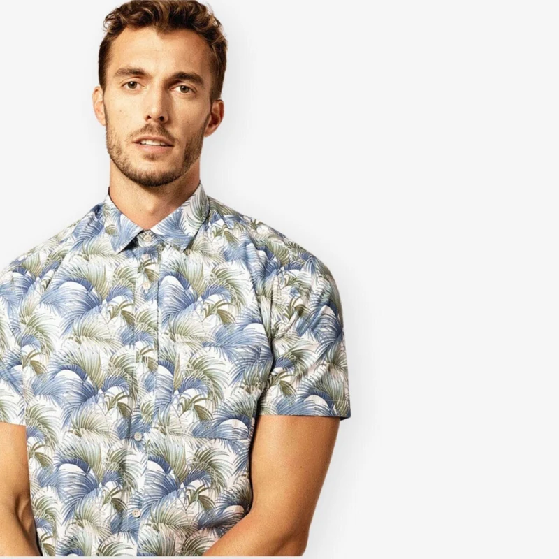 Chemise Manches Courtes En Popeline Fantaisie Plantes