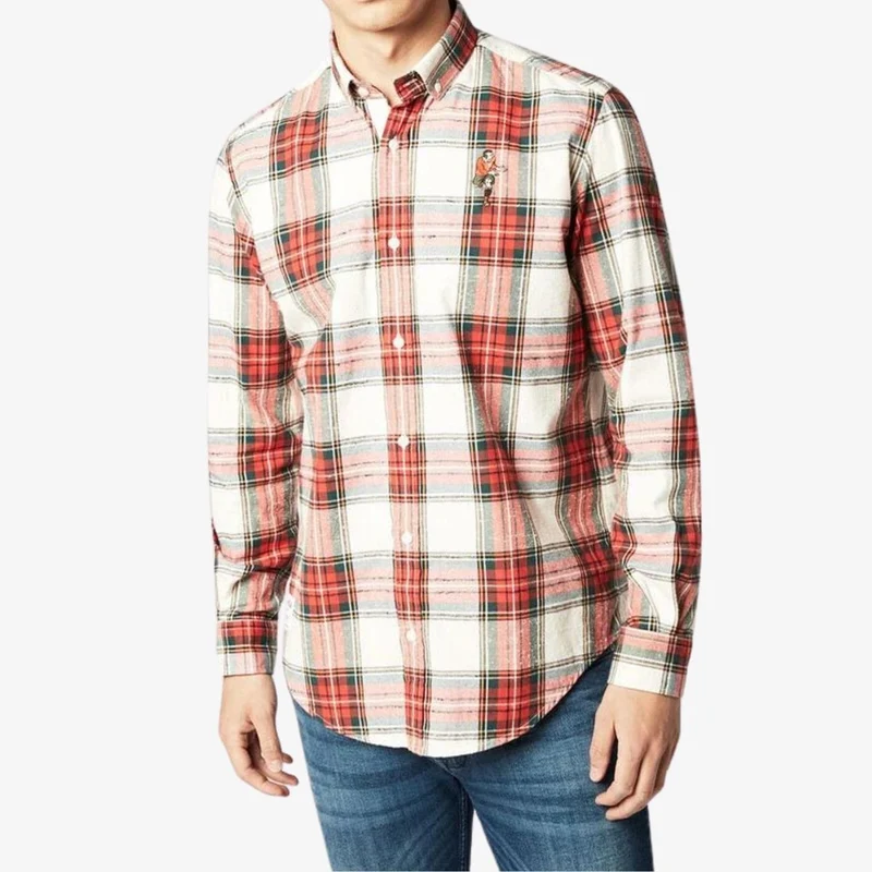 Chemise manches longues à carreaux rouge en coton