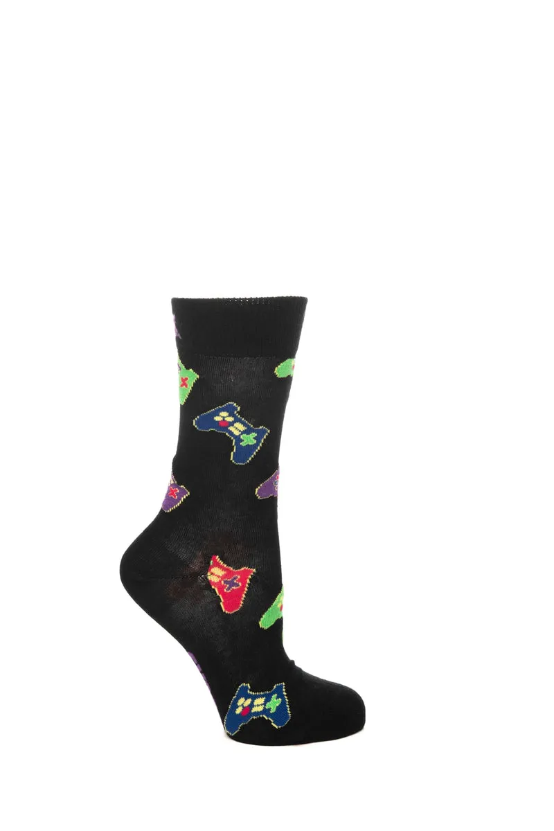 Calzino Corto Happy Socks Crew Controller Unisex Nero Fantasia Consolle Ps Multicolor In Misto Cotone