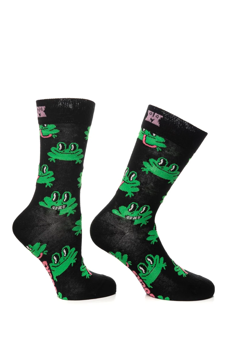 Calzino Corto Happy Socks Crew Frog Unisex Nero Fantasia Rane