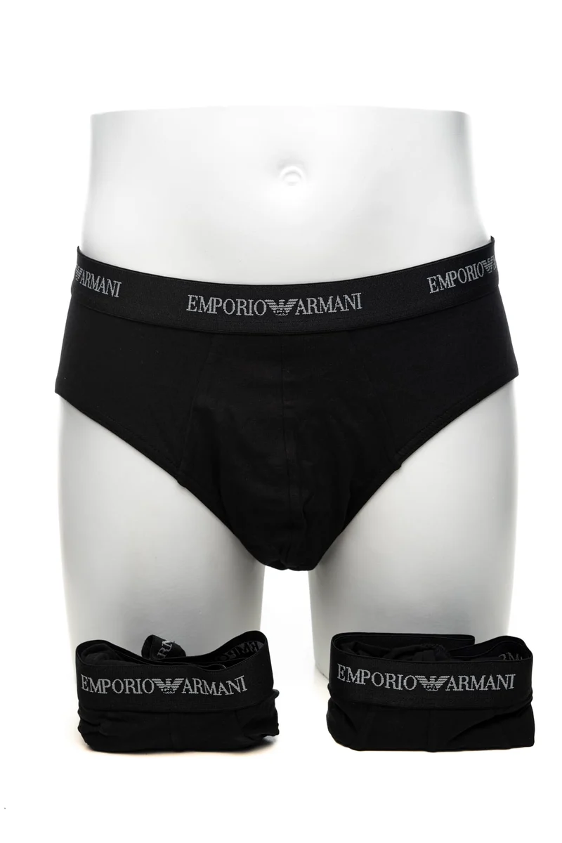 Slip Emporio Armani Brief 3 Pack Stretch Cotton Da Uomo Nero El Nero In Tessuto