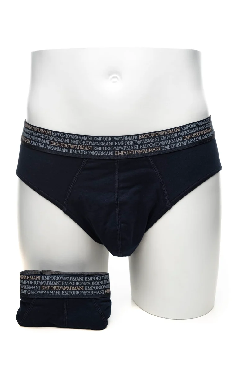 Slip Emporio Armani Brief 2 Pack Gift Box Da Uomo Blu Marina El Blu Marina In Tessuto