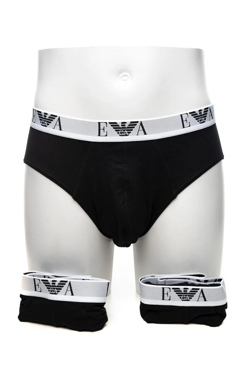 Slip Emporio Armani Brief 3 Pack Stretch Cotton Da Uomo Nero El Bianco In Tessuto