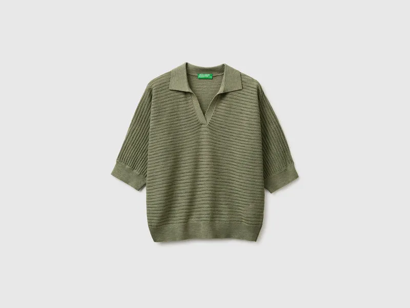 Polo traforata in misto lino