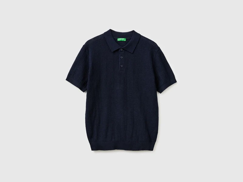 Polo texturizzata in misto lino