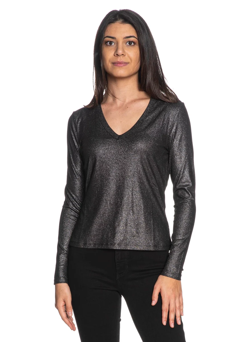 T Shirt Jdy Sofia Da Donna Nero Lurex Argento