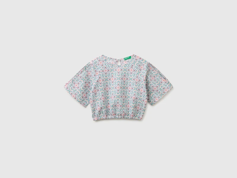Blusa a fiori in misto lino
