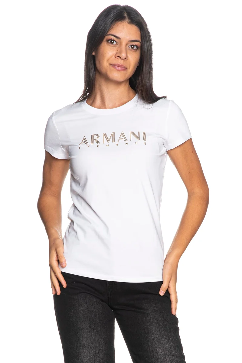 T Shirt Armani Exchange Ss Rubberized Logo Da Donna Bianca