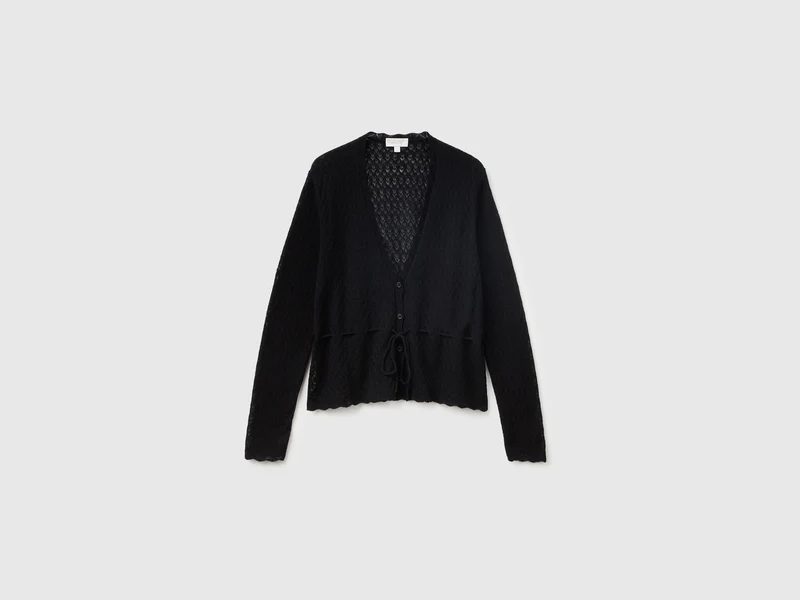 Cardigan traforato in misto lana ultralight