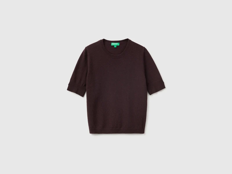Maglia manica corta cioccolato in pura lana Merino