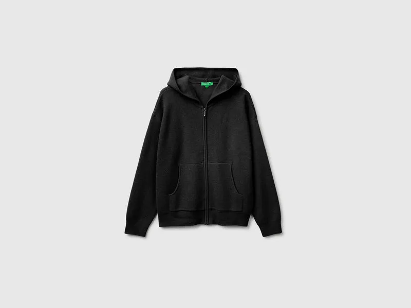 Maglia con zip e cappuccio in misto lana e cashmere