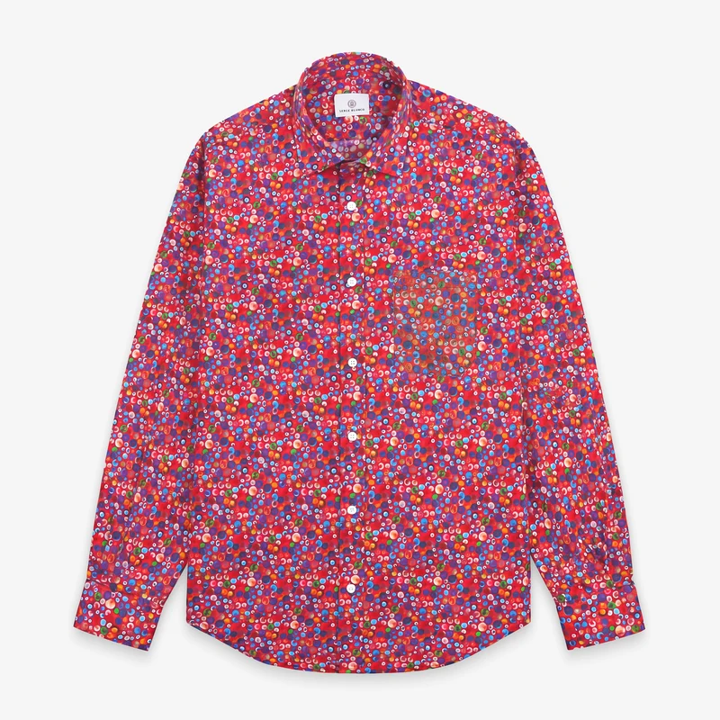 Chemise manches longues en coton rouge avec imprimé boules