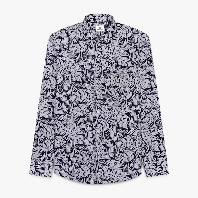 Chemise manches longues en coton bleu marine avec imprimé floral