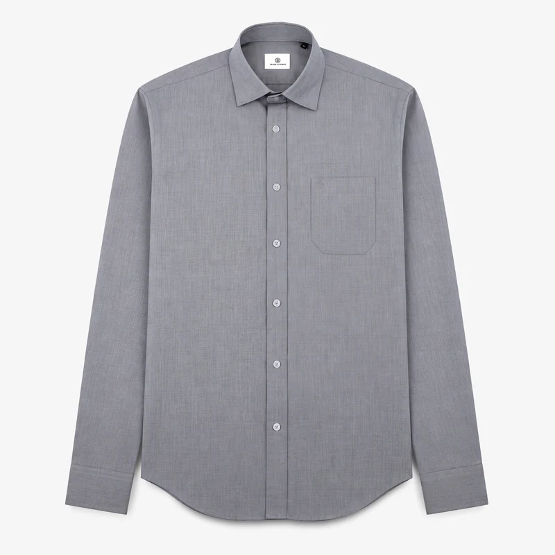 Chemise grise à manches longues en coton avec poche poitrine