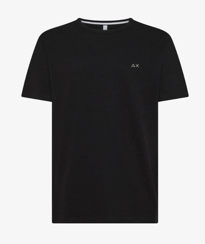 art. t35132: t-shirt jersey in lino con logo ricamato sul petto, girocollo, manica corta