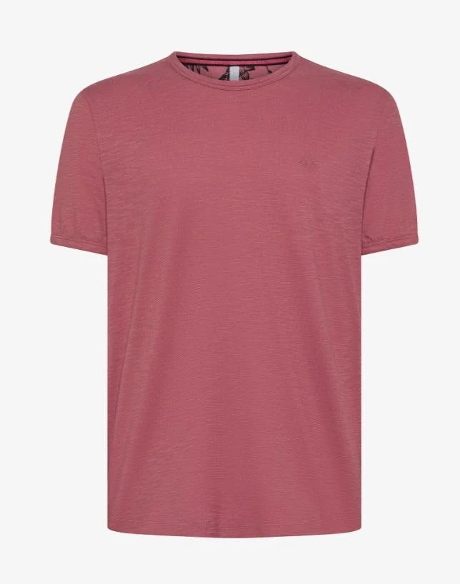 art. t35118: t-shirt round bottomjersey in cotone, maniche corte, girocollo con interno collo floreale