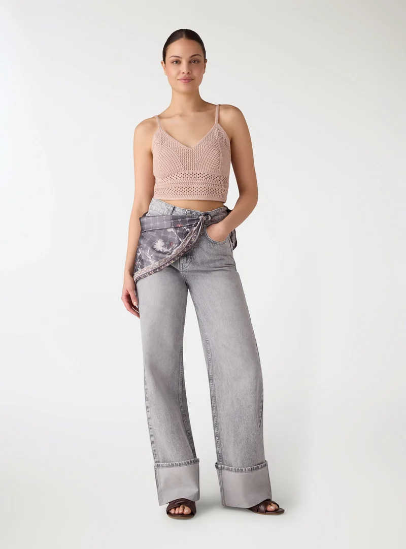 Jeans wide leg con bandana