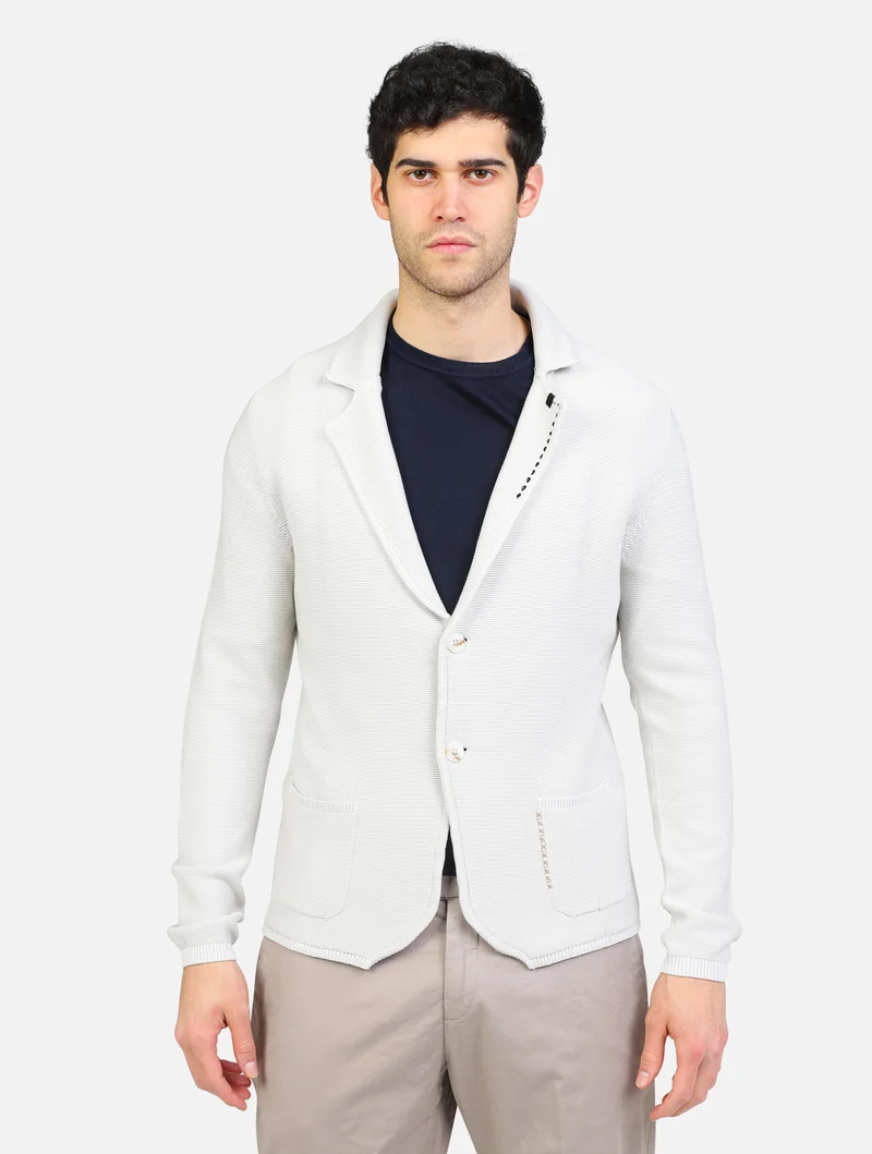 art. mk890011: blazer punto piquet con chiusura a due bottoni e cucitura sul colletto