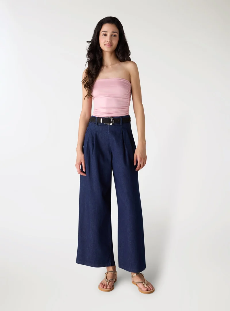 Jeans wide leg con pinces