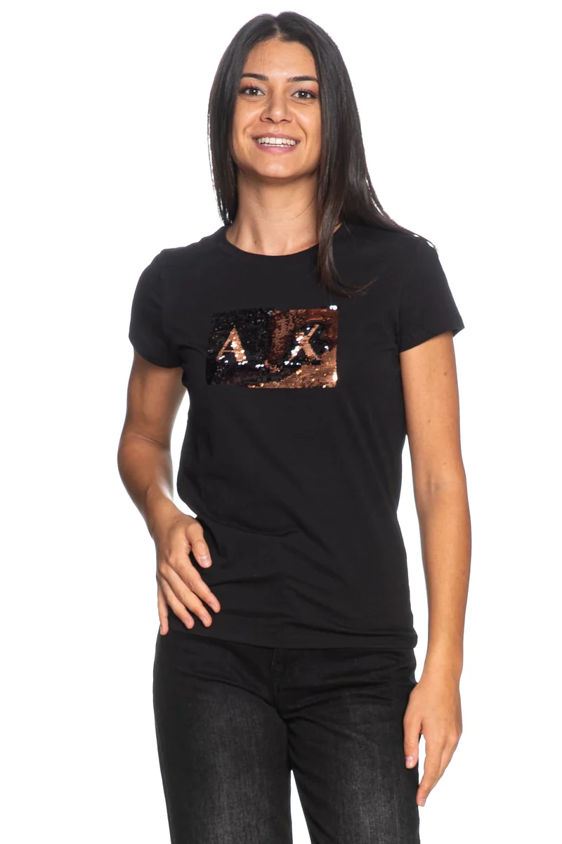 T Shirt Armani Exchange Ss Ax Sequins Da Donna Nera