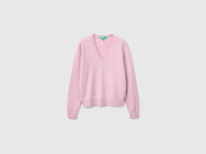Maglia scollo a V lilla in pura lana Merino