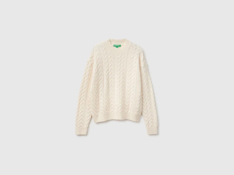 Maglione lupetto con trecce in misto lana e cashmere