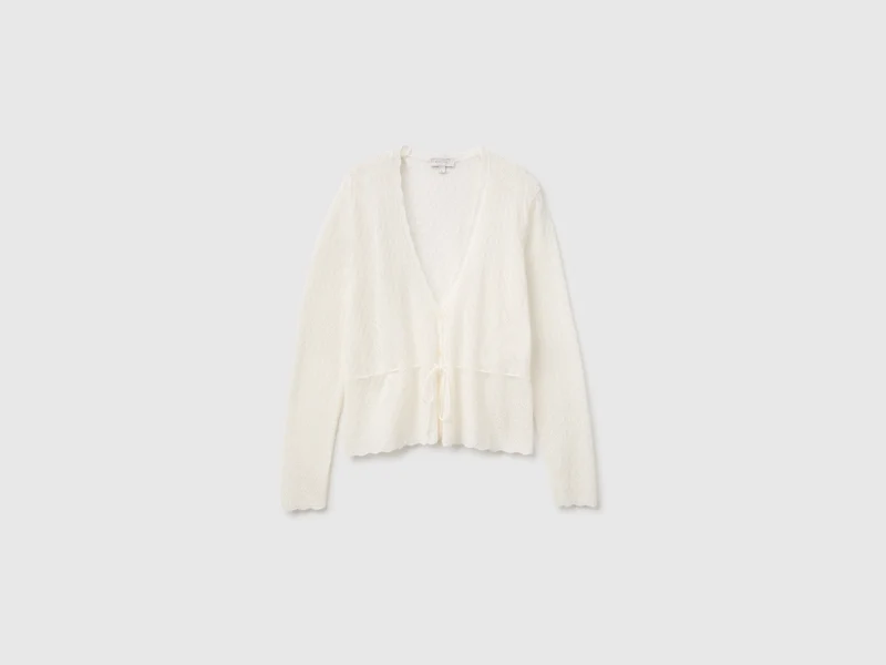 Cardigan traforato in misto lana ultralight