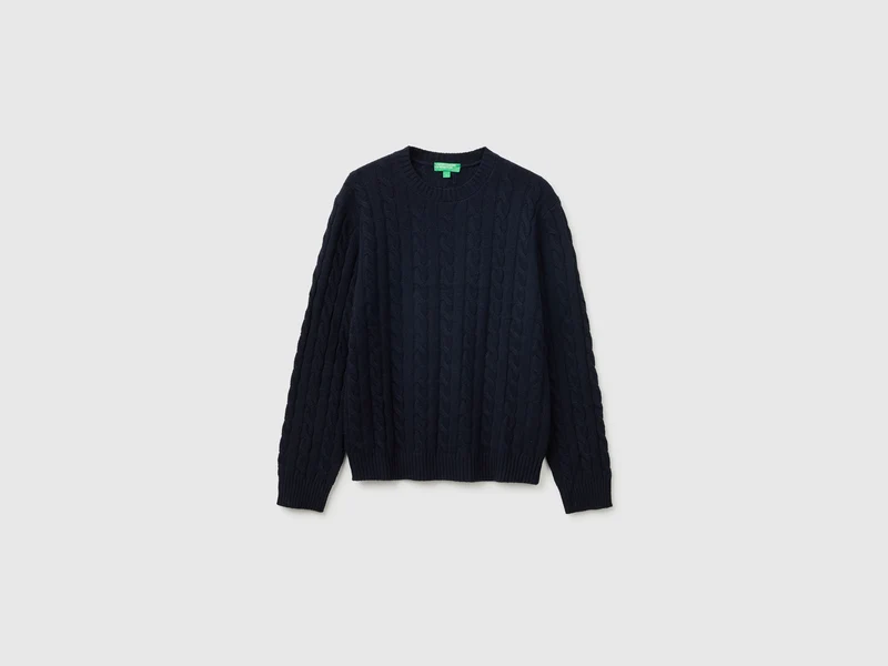 Maglia girocollo con trecce in misto lana
